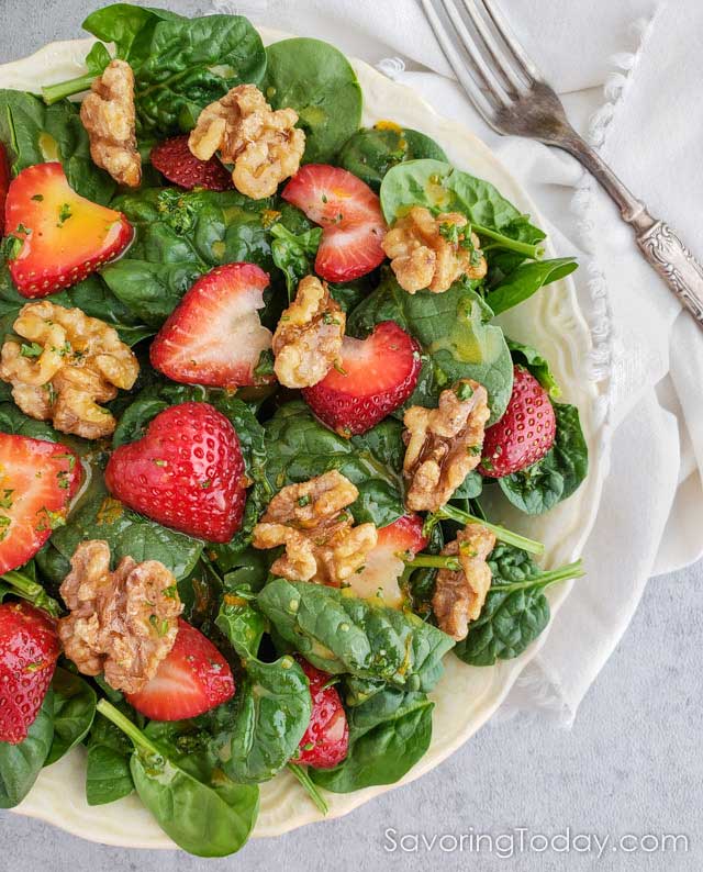 Spinach Strawberry Salad with Maple Candied Walnuts
