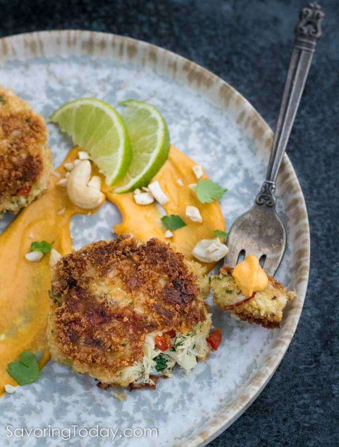 Crab Cakes with MangoLime Cashew Sauce Easy Valentine Recipe