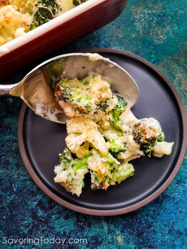 Broccoli & Cauliflower Gratin with Brie & Cheddar Cheese Sauce